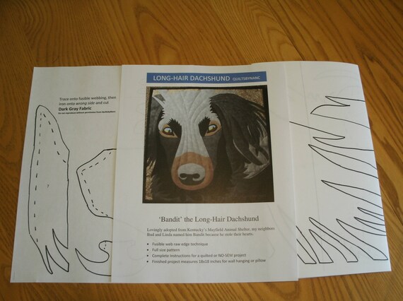 Long Hair Dachshund Kit//pattern 18/" x 18/" wall hanging or pillow top