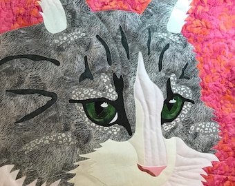 Green eyed Cat pattern to make 20"x25" wall hanging or  quilt center panel