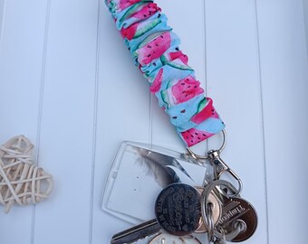 Watermelon Cotton Scrunchie Wristlet Keychain, Handmade Key Fob Holder /