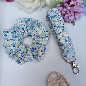 Floral Scrunchie Set: Matching Hair Tie & Key Fob - PollyCotton