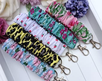 Handmade Scrunchie Wristlet Keyfob: Cotton & PolyCotton, 6"