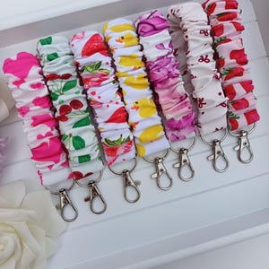 Handmade Scrunchie Wristlet Keychain: Floral Fabric Key Fob