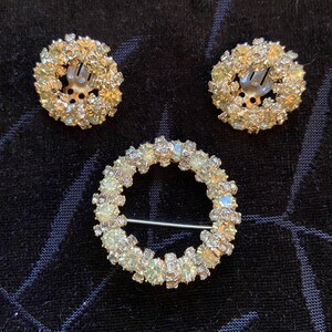Weiss Rhinestone Wreath Brooch and Clip Earring Set