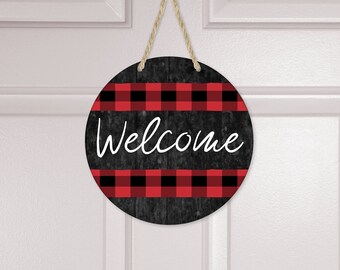 Welcome Sign, Buffalo Plaid, Wood Grain, Door Sign, Home Decor, Farmhouse,Farmhouse Decor