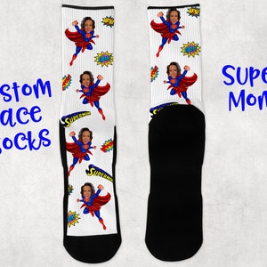 Personalized Super Mom Socks, Super Mom Socks, Mom&#39;s Custom Socks, Photo Socks, Face Socks, Gifts for Her, Gifts for Mom
