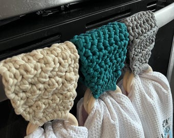 Toallero de crochet hecho a mano: decoración de cocina rústica