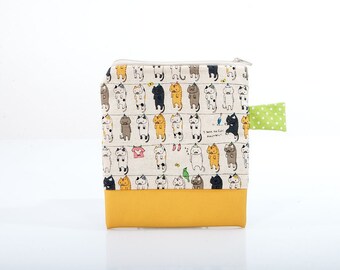 Small bag with cat  motif, cat lover, necessaire, pouch with cat, handy pouch, grey and copper