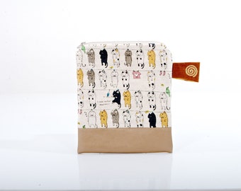 Small bag with cat  motif, cat lover, necessaire, pouch with cat, handy pouch, grey and copper