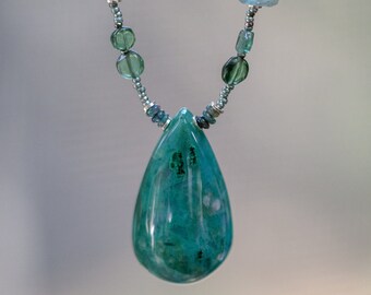 Chrysocolla Malachite and Grandidierite Necklace Pendant Ray Mine