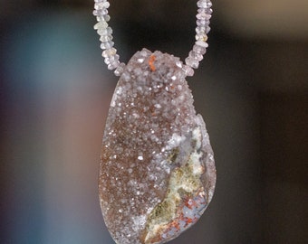 Agate Druzy and Spinel Ombre Necklace