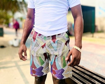 HERREN-SHORTS, LÄSSIG, klassische Passform, Ankara-Shorts, Tribal-Strandshorts mit Kordelzug und Knopf, alle Größen, lässige Shorts