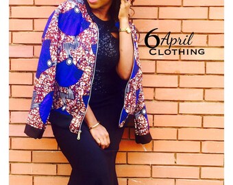 The **Juelz** 6April Bomber Ankara Print Jacket. UK8-10