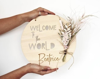 New Baby Girl | Welcome to the World | Wall Hanging | Dried Flower Arrangement | Nursery Decor