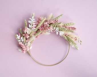 Couronne de fleurs séchées | Cerceau de fleurs de mariée | Fleurs séchées | Fleurs de mariage | Fleurs de demoiselles d'honneur