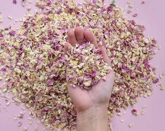 Natural Wedding confetti | Biodegradable Confetti | Petal Confetti | Ivory & Pink Rose Petals | Classic Cherish | 1 Litre | 20 Guests