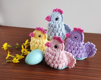 Egg warmer chicken, set of 4, Easter decoration, crocheted egg caps, cotton pastel colors