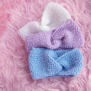 Baby headband knitted, hairband bow, earwarmers wool