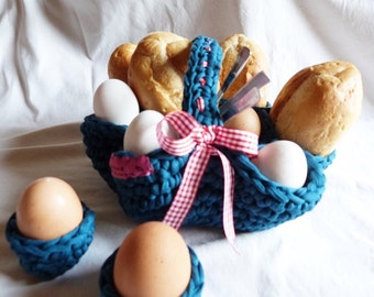 Rolls, basket, breakfast set, egg cup, crochet, Sunday breakfast, Osternkorb,, breakfasts, picnic, Easter