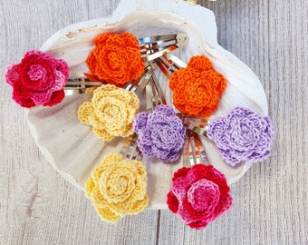 Rose hair clip, crocheted, free choice of colors