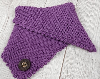 Women's slip-on scarf, purple, hand-knitted, short scarf