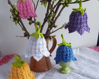 Egg warmers bellflower, set of 5, cotton, crochet