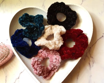 Mini Scrunchies, Set of 6, Crochet, Velvet