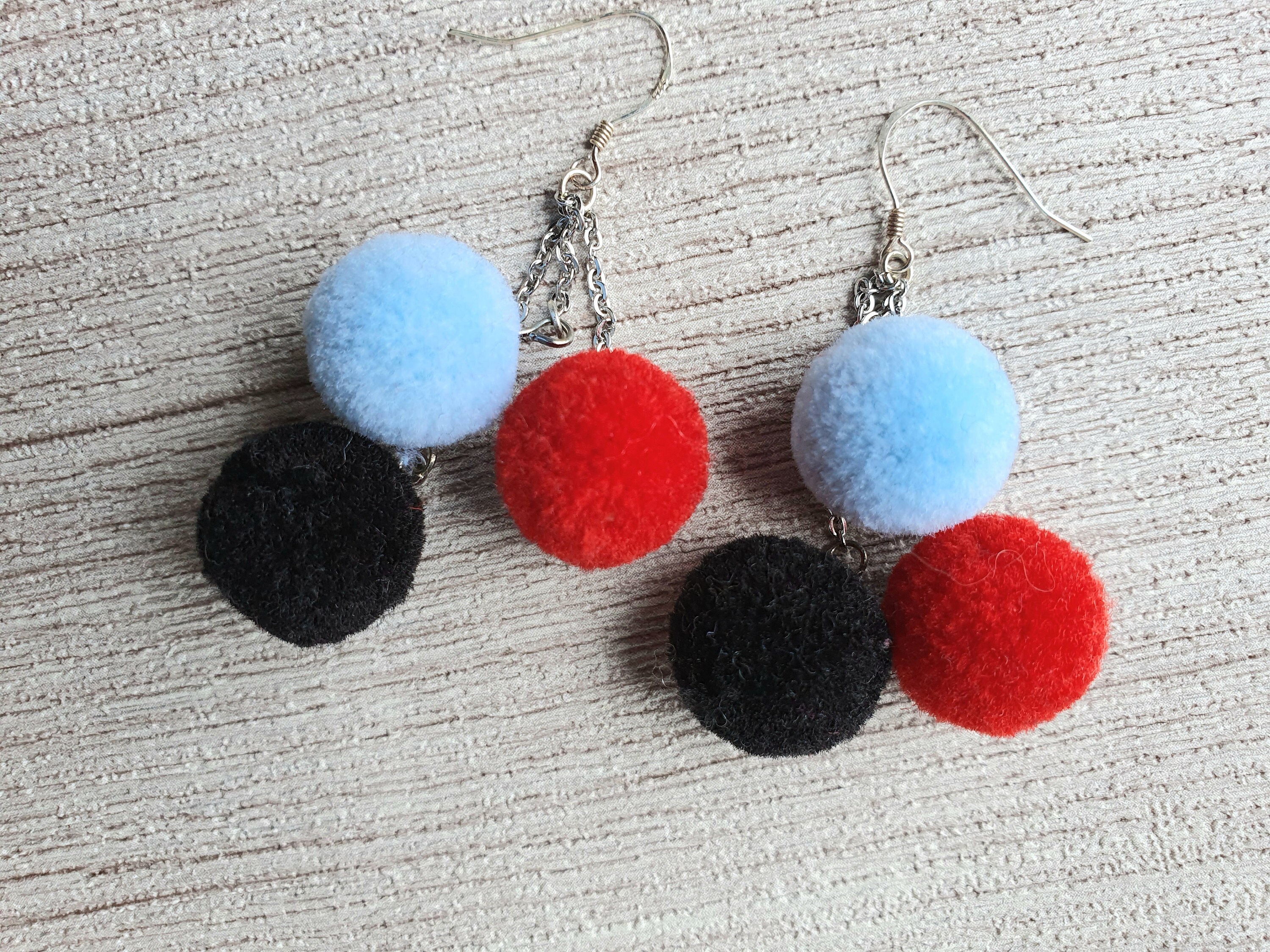 Earrings Pompom, Three-color, Earring Ball