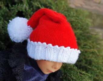 Christmas hat child, hand-knitted red and white, KU 49/54 cm, approx. 5-12 years