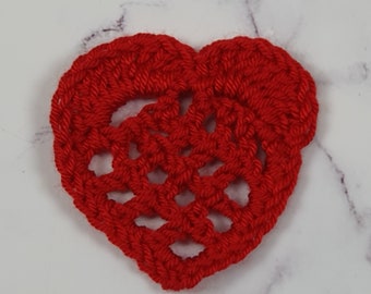 Application heart red, crochet, set of 6