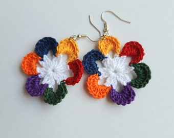 Earrings Rainbow Flower, Crochet, LGBTQ