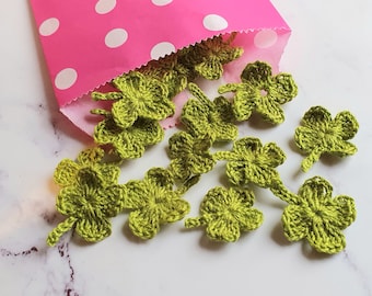 Crocheted lucky clover, set of 20, light green, symbol of good luck