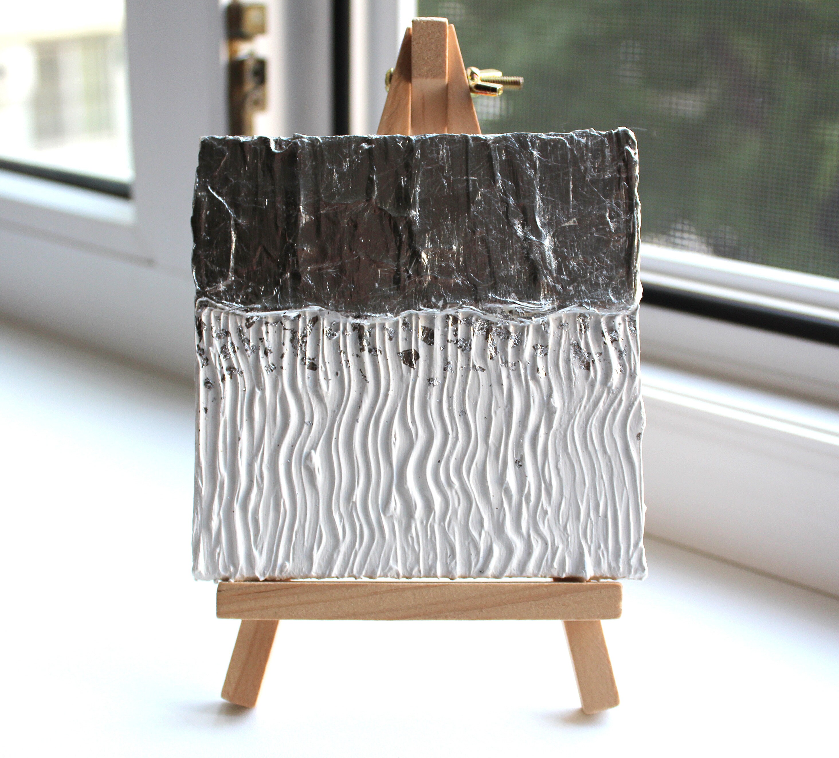 Silver leaf painting original Abstract acrylic art Impasto Etsy