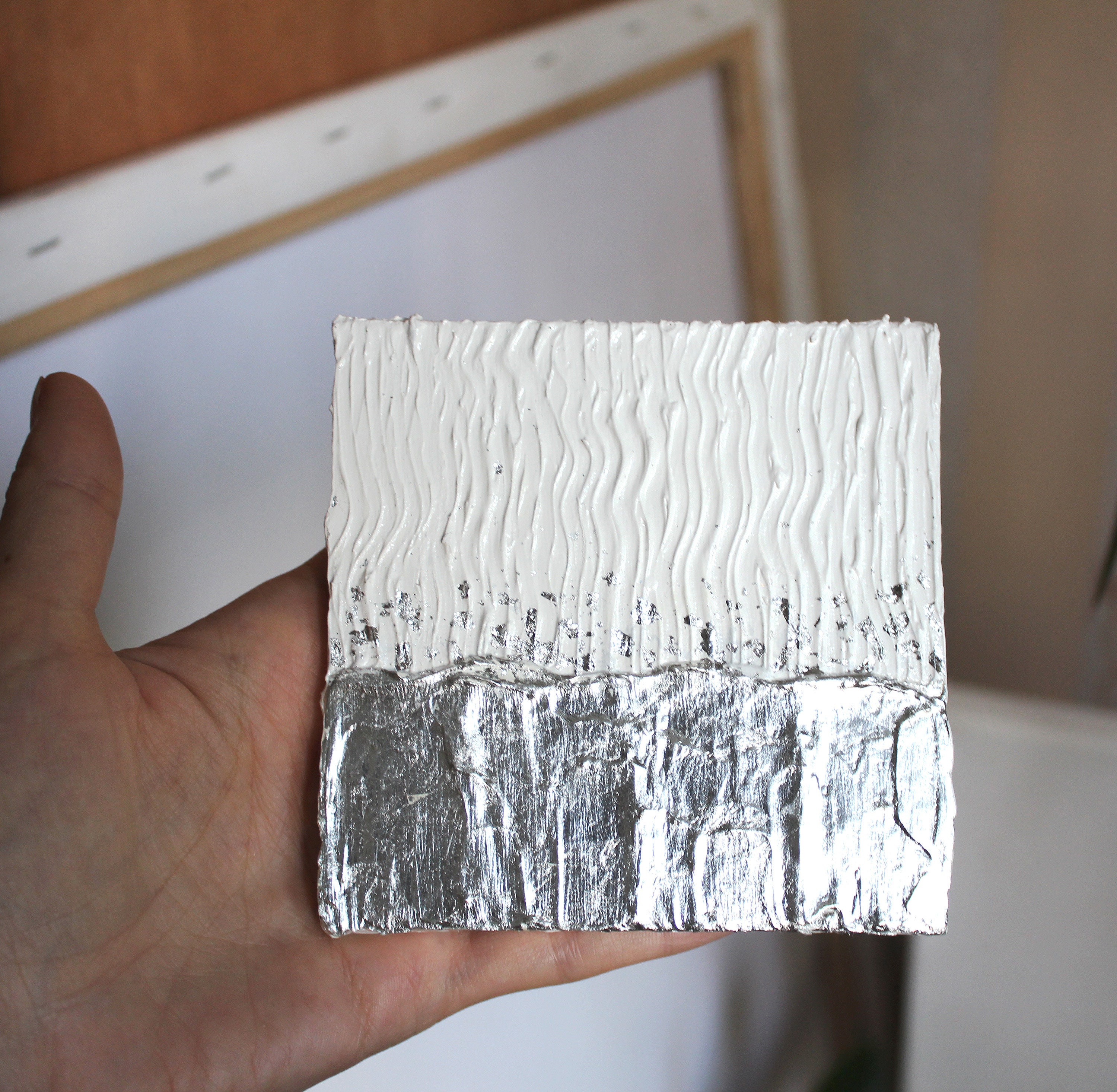 Silver leaf painting original Abstract acrylic art Impasto Etsy