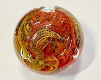 Red and Yellow Handblown Glass Paperweight #1