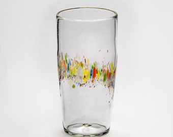 Hand Blown Clear Pint Glass with Rainbow Speckles