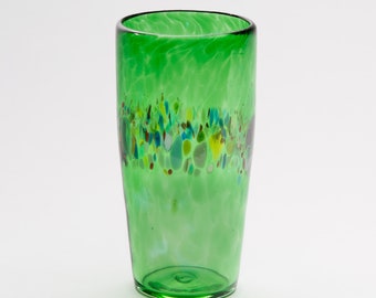 Hand Blown Emerald Green Pint Glass with Rainbow Speckles