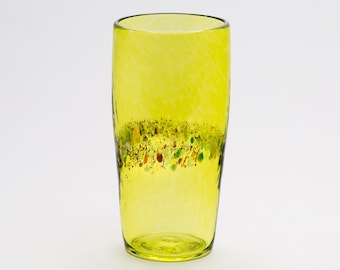 Hand Blown Lime Green Pint Glass with Rainbow Speckles