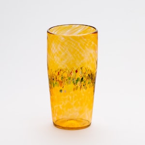 Hand Blown Amber Gold Pint Glass with Rainbow Speckles