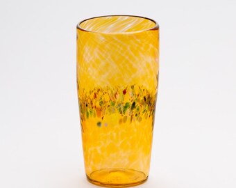 Hand Blown Amber Gold Pint Glass with Rainbow Speckles