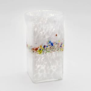 Hand Blown Set of 2 Square Drinking Glasses with Rainbow Detail image 8