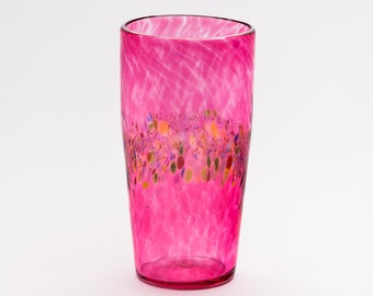 Hand Blown Pink Pint Glass with Rainbow Speckles