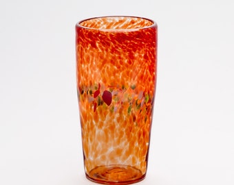 Hand Blown Red Pint Glass with Rainbow Speckles