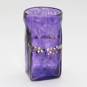 Hand Blown Set of 2 Square Drinking Glasses with Rainbow Detail image 5