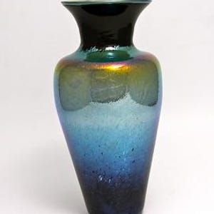 Iridescent Black Traditional Handblown Glass Vase