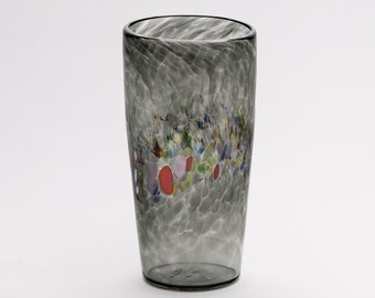 Hand Blown Smoky Gray Pint Glass with Rainbow Speckles