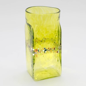 Hand Blown Set of 2 Square Drinking Glasses with Rainbow Detail image 4