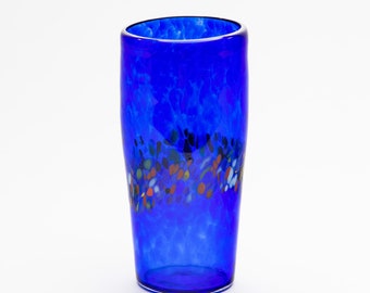 Hand Blown Cobalt Blue Pint Glass with Rainbow Speckles