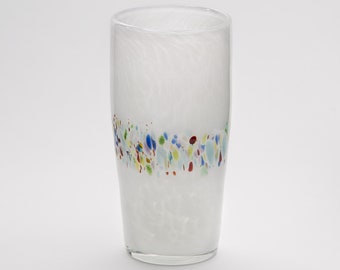 Hand Blown White Pint Glass with Rainbow Speckles