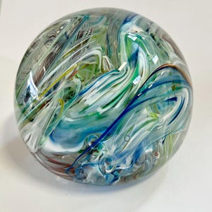 Blue Red White Green Handblown Glass Paperweight #3