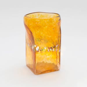 Hand Blown Set of 2 Square Drinking Glasses with Rainbow Detail image 3